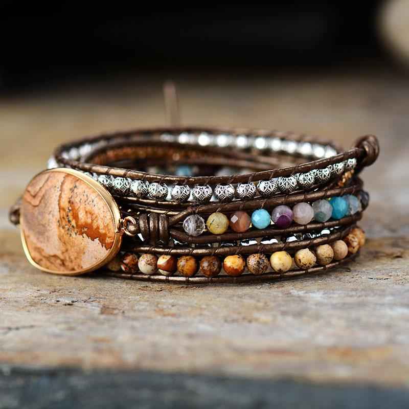Énergie curative à ancrer Apprendre Bracelet enveloppant Cuir Homme