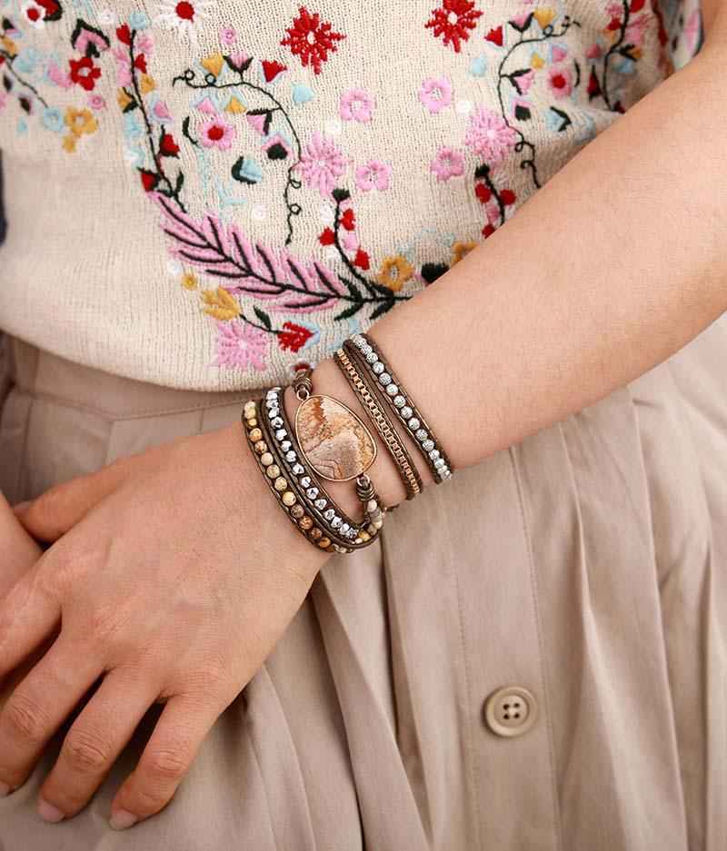 Énergie curative à ancrer Apprendre Bracelet enveloppant Cuir Homme