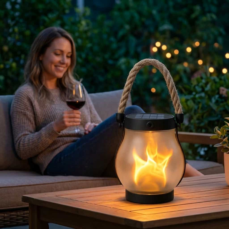 Garden – Lighting – Lanterns : Lampe flamme extérieure noire à suspendre - Solaire & USB-C dans de Loranza