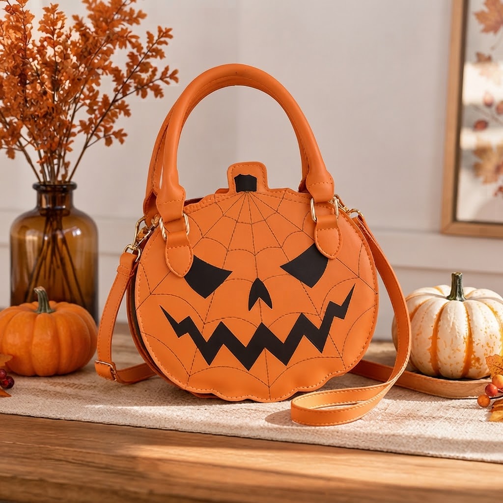 Sac à Main Citrouille en Cuir Végan - Accessoire d'Halloween
