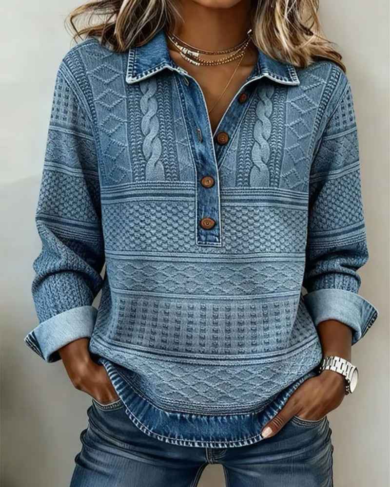 Sweat-shirt Chic à Col Semi-Boutonné