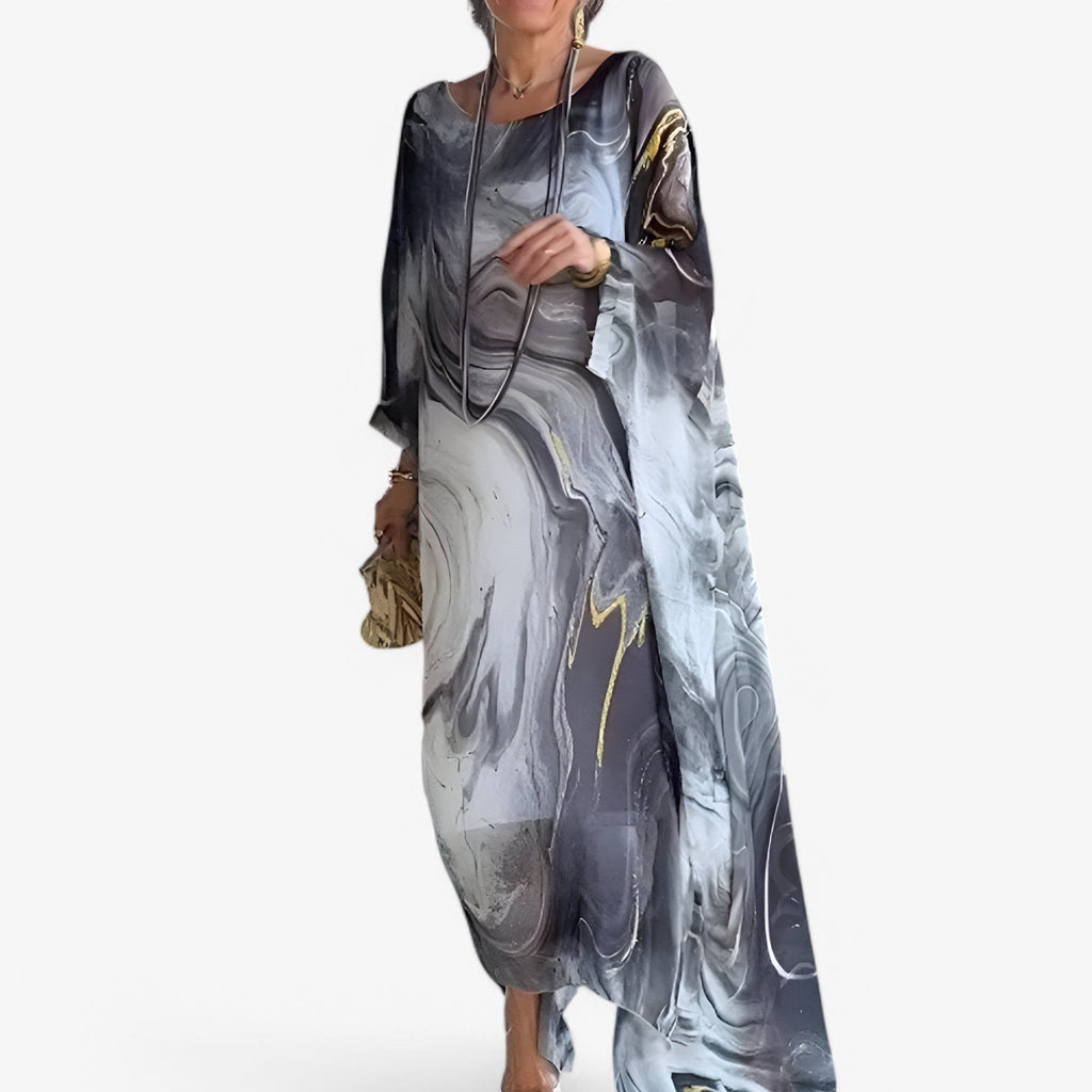Maxi Robe Femme Effet Marbre Élégante - Robe Longue d'Été Unique
