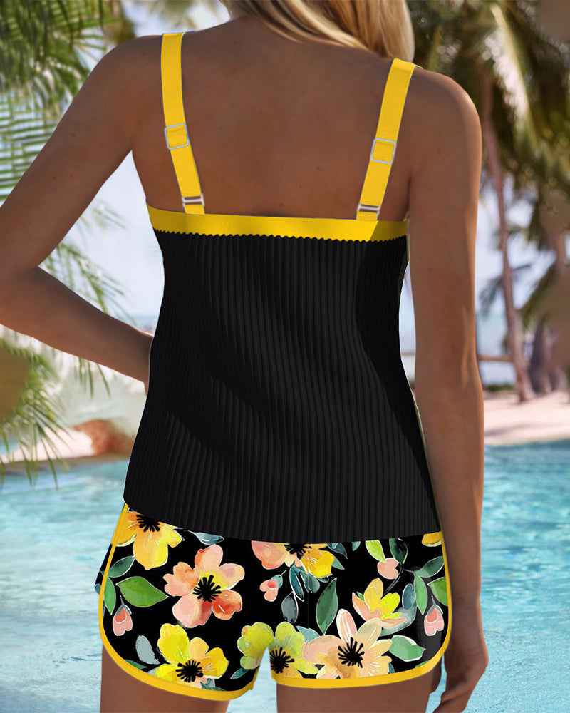 Haut de Maillot de Bain Tankini Maren à Imprimé Floral avec Bas Boxer Assorti