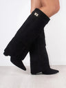 women's boots : Bottes Cuissardes en Suede de Luxe pour Femmes dans Noir de Marche Lino