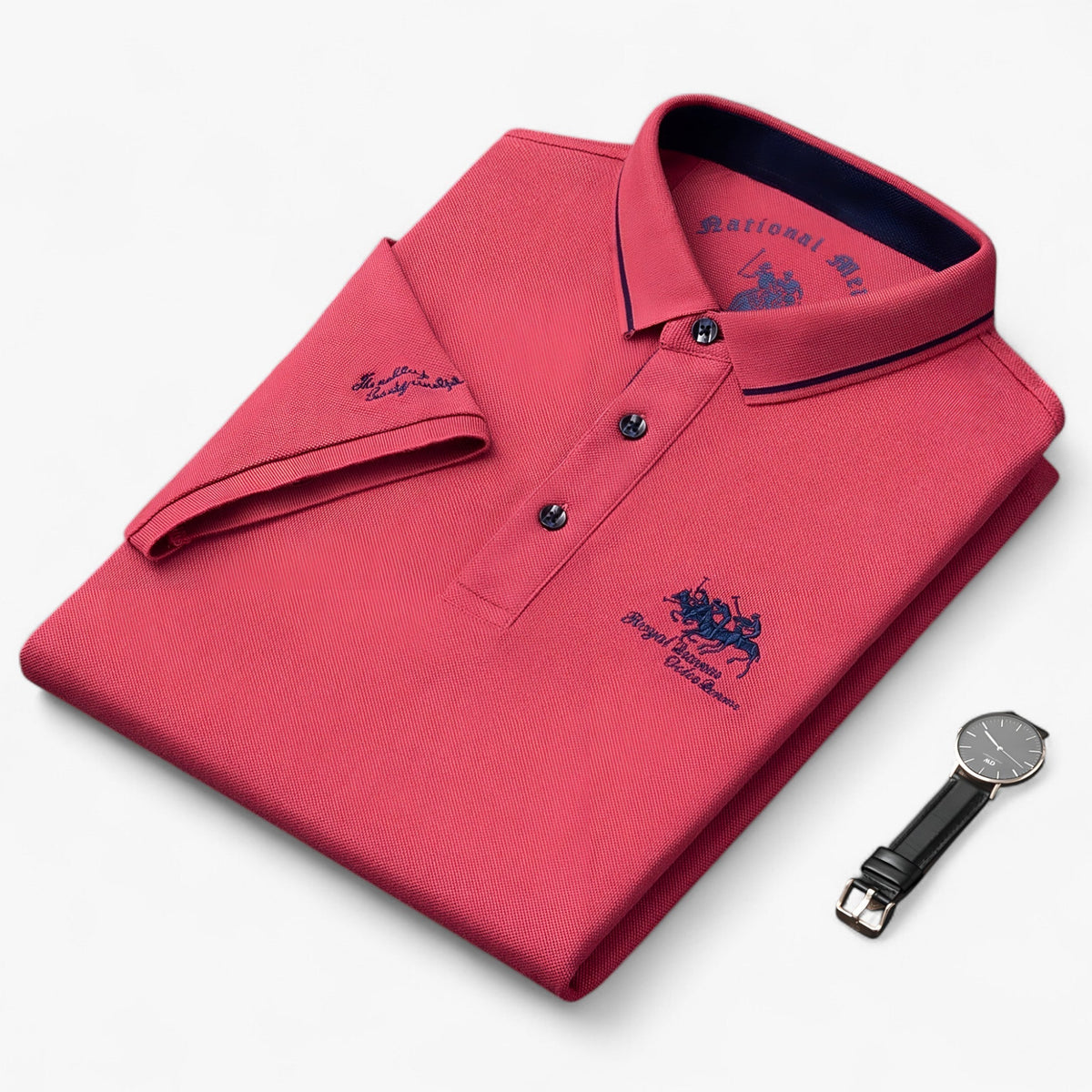 Men's Top Clothes : Polo Homme Piqué Coton Uni - Coupe Droite, Plusieurs Tailles et Couleurs dans Rosso de Marche Lino
