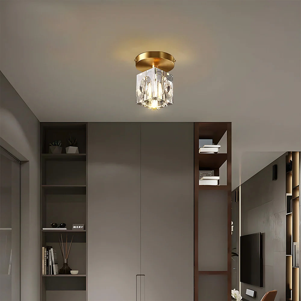 Plafonnier Cristal Géométrique - Finition Moderne Noire ou Dorée