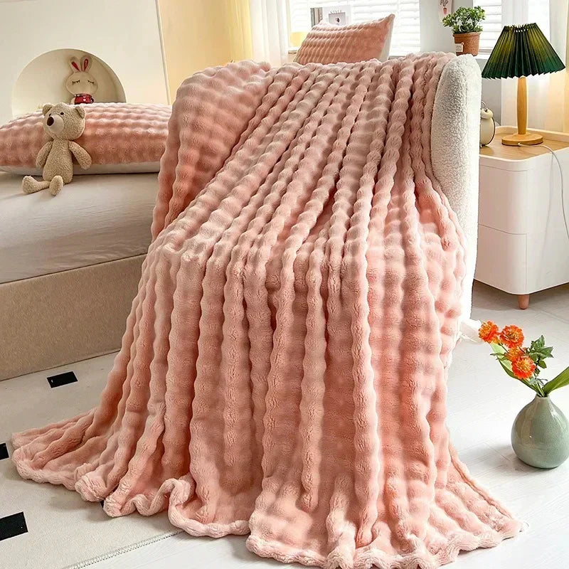 Huis en tuin > Linnengoed > Beddengoed > Dekens : Plaid Polaire Corail Texturé pour Canapé et Lit dans Rose de Roselva