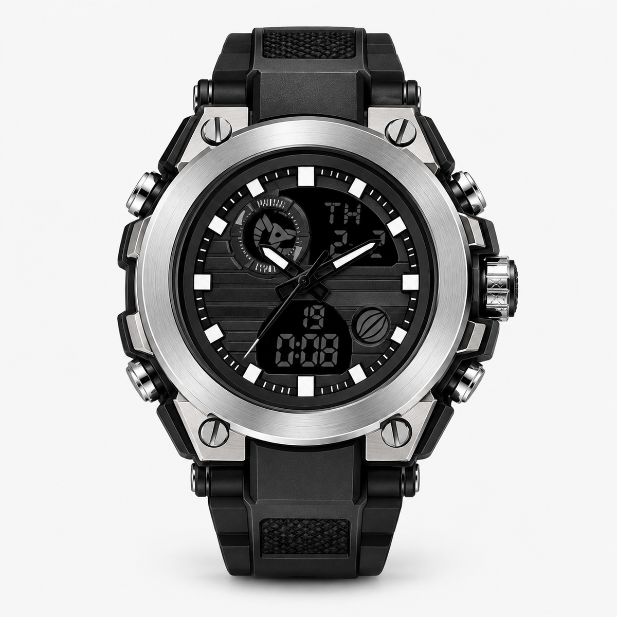 Watch : Montre Digitale Homme TitanGuard Noire - Étanche 50m, Robuste Militaire Tactique Multi-fonctions dans Argent de Marche Lino