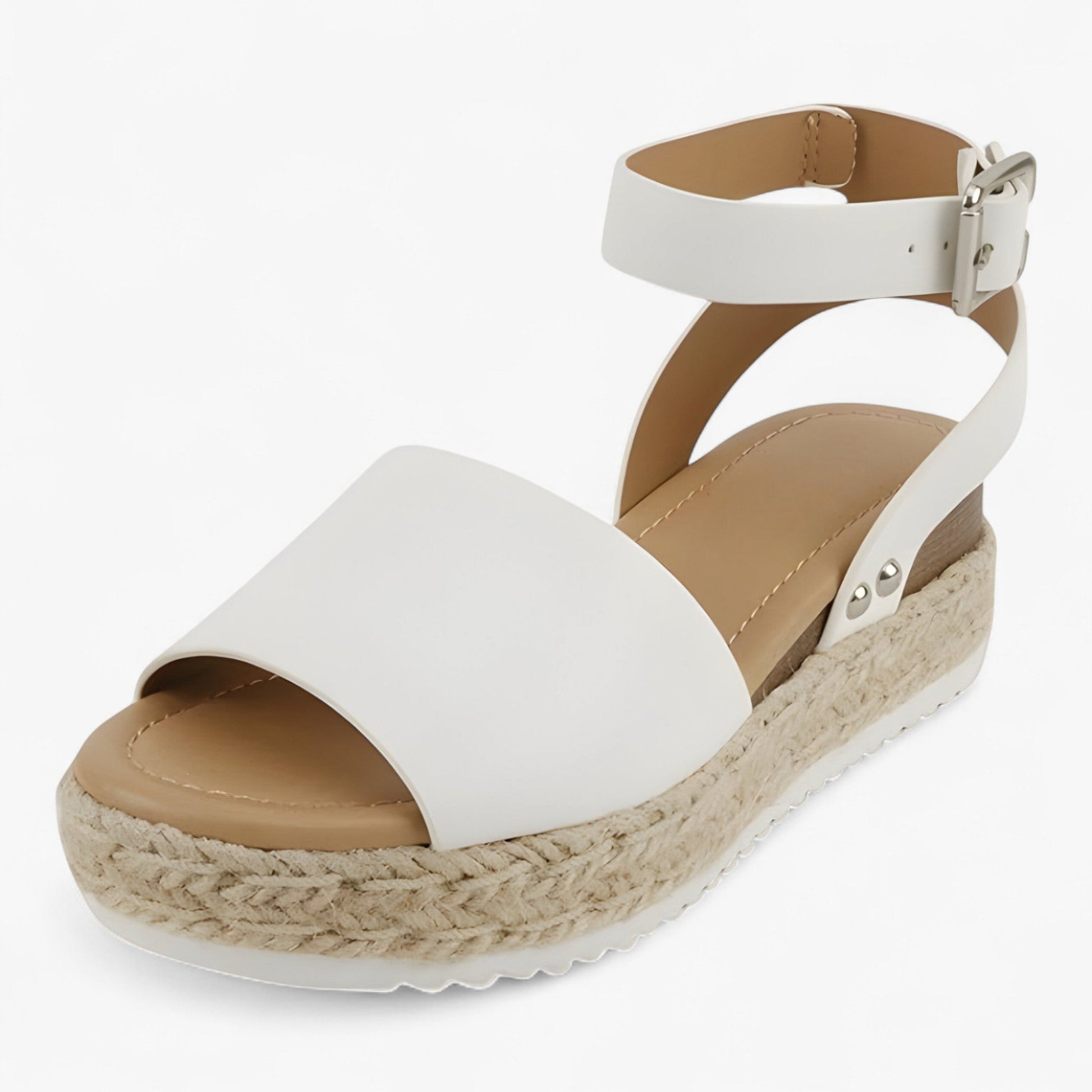 Sandales Espadrilles Femme Polyvalentes en Toile Beige à Talon Compensé Confortable