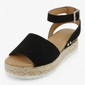 Sandales Espadrilles Femme Polyvalentes en Toile Beige à Talon Compensé Confortable