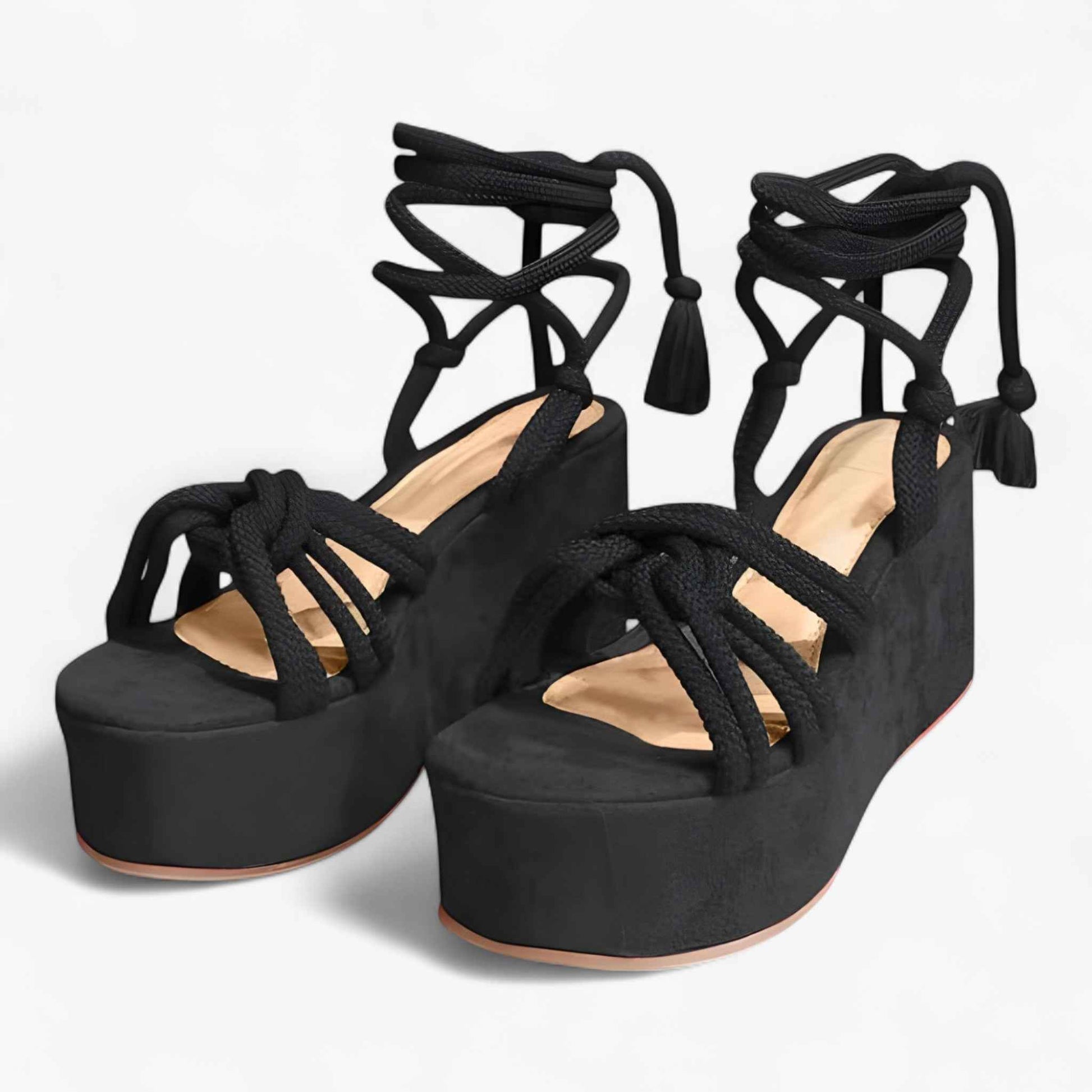 Sandales à Lacets Femme en Cuir Noir - Confortables et Élégantes