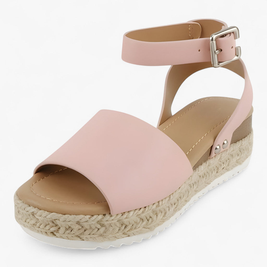 Sandales Espadrilles Femme Polyvalentes en Toile Beige à Talon Compensé Confortable