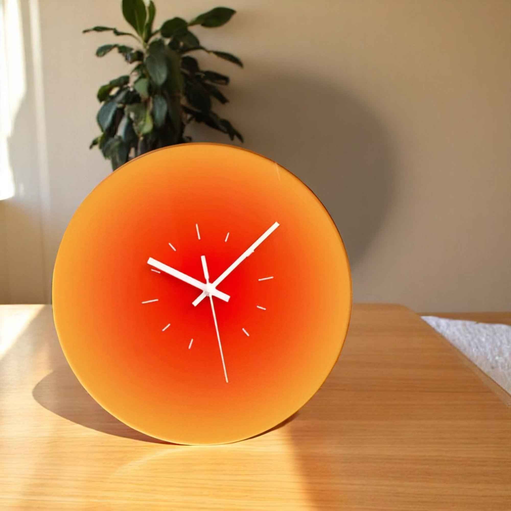 Horloges murales : Horloge Murale Design Silencieuse en Verre Rond Moderne pour Salon/Cuisine dans de Marche Lino