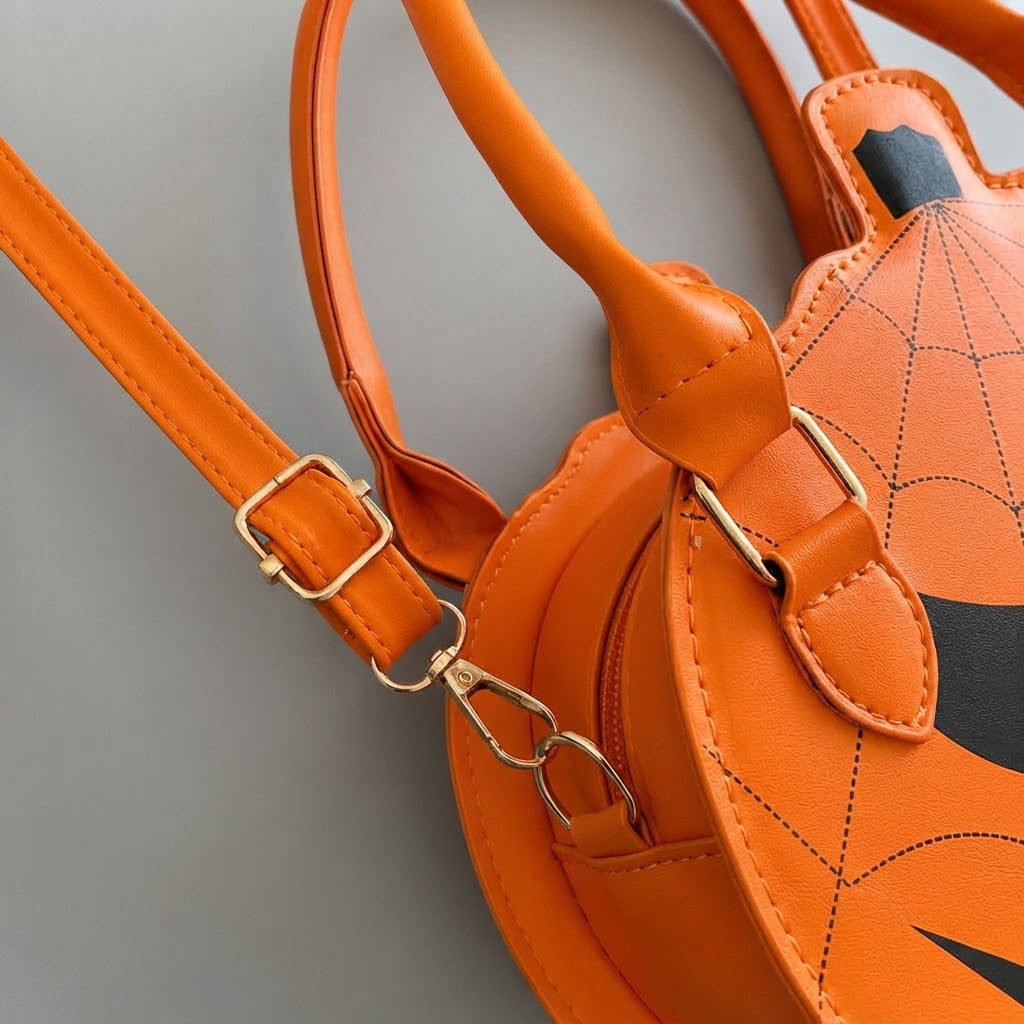 Sac à Main Citrouille en Cuir Végan - Accessoire d'Halloween
