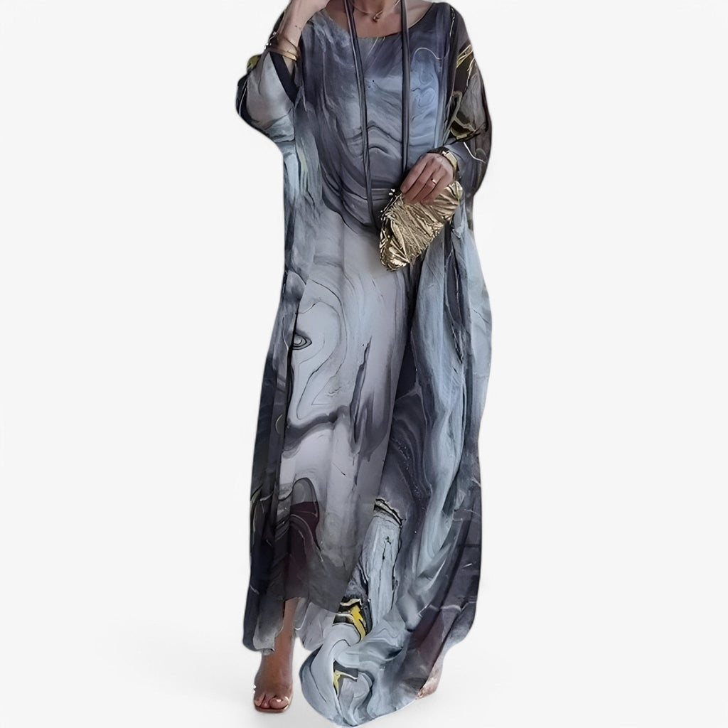 Maxi Robe Femme Effet Marbre Élégante - Robe Longue d'Été Unique