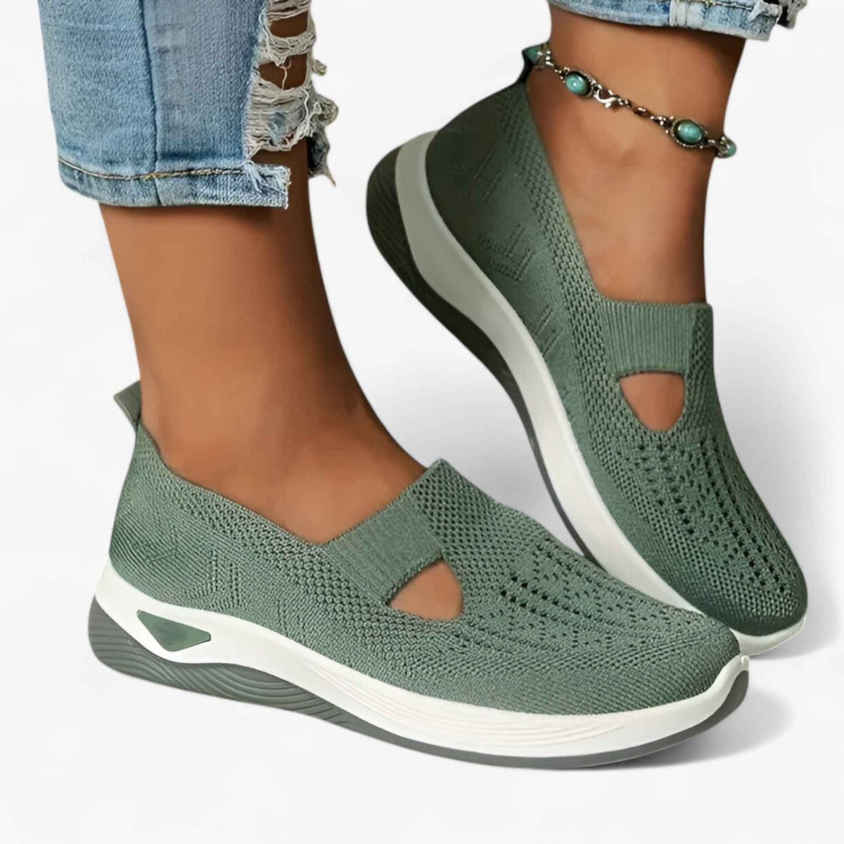 Sneakers : Chaussures Femme en Denim Légères & Confortables avec Amorti Efficace - Qualite Premium, Confort Optimal dans Vert de Marche Lino