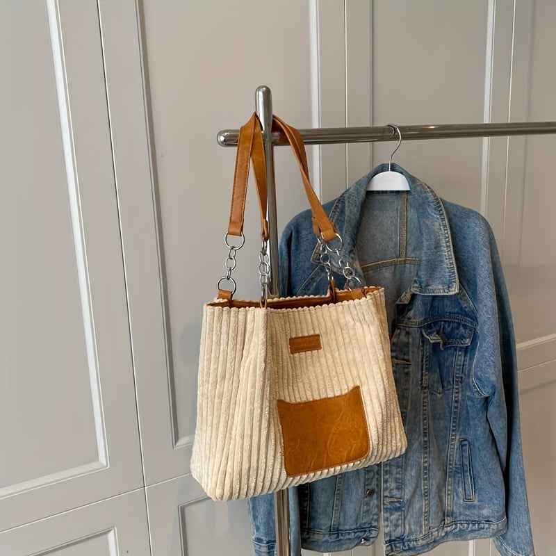 Handbag : S.F.Y. Sac à bandoulière en velours côtelé avec chaîne Femme dans Jaune-brun de Marche Lino