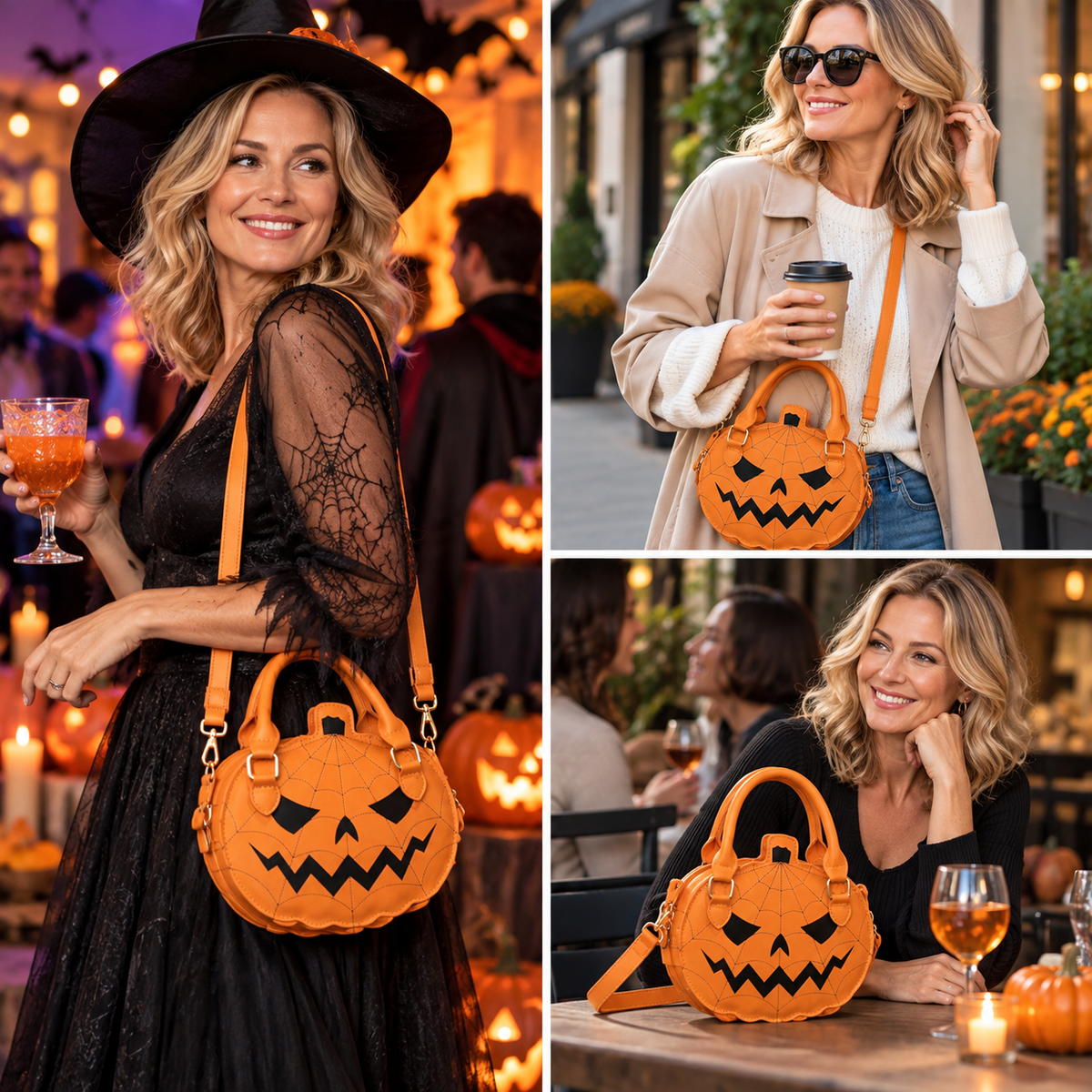 Sac à Main Citrouille en Cuir Végan - Accessoire d'Halloween