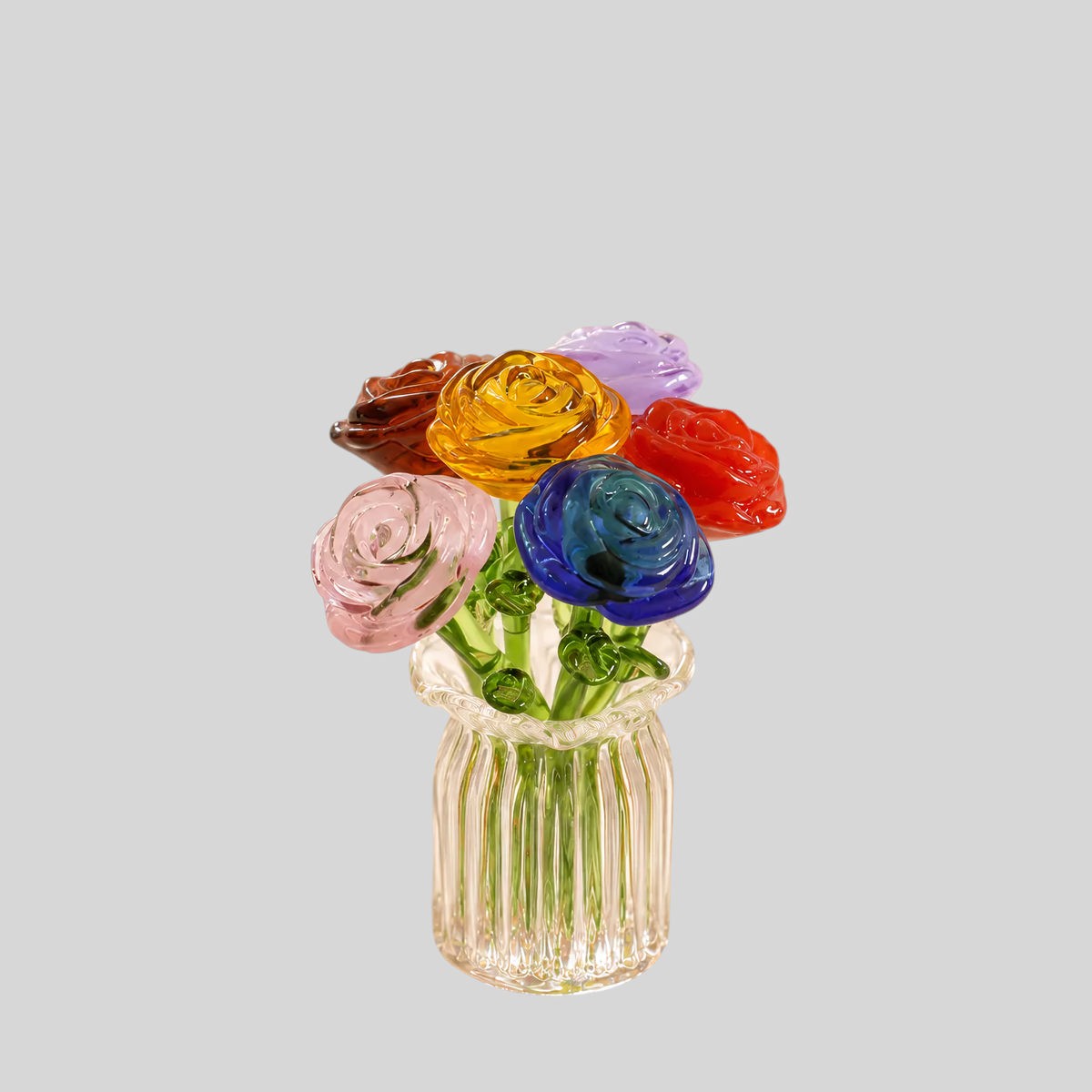 Fleurs en verre miniatures colorées - Décoration durable avec vase