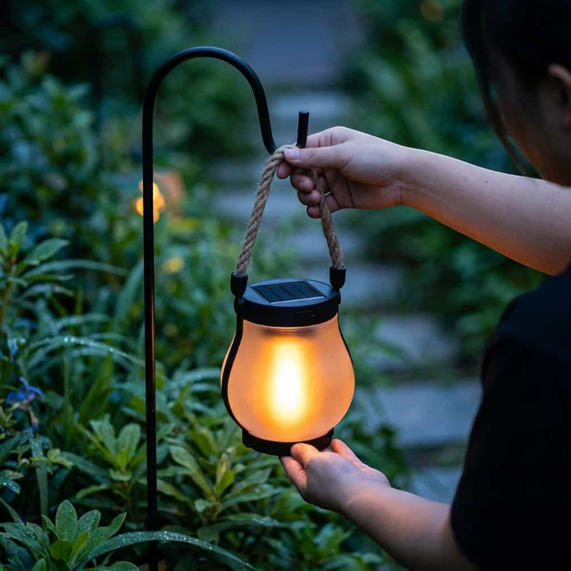 Garden – Lighting – Lanterns : Lampe flamme extérieure noire à suspendre - Solaire & USB-C dans de Loranza