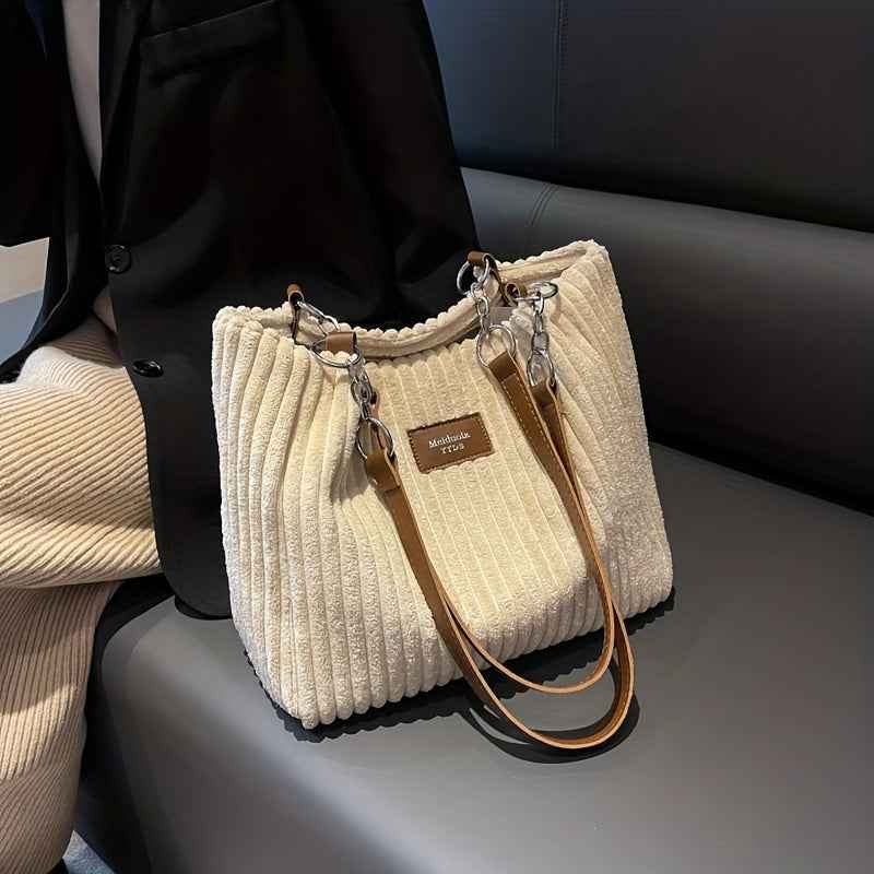 Handbag : S.F.Y. Sac à bandoulière en velours côtelé avec chaîne Femme dans de Marche Lino
