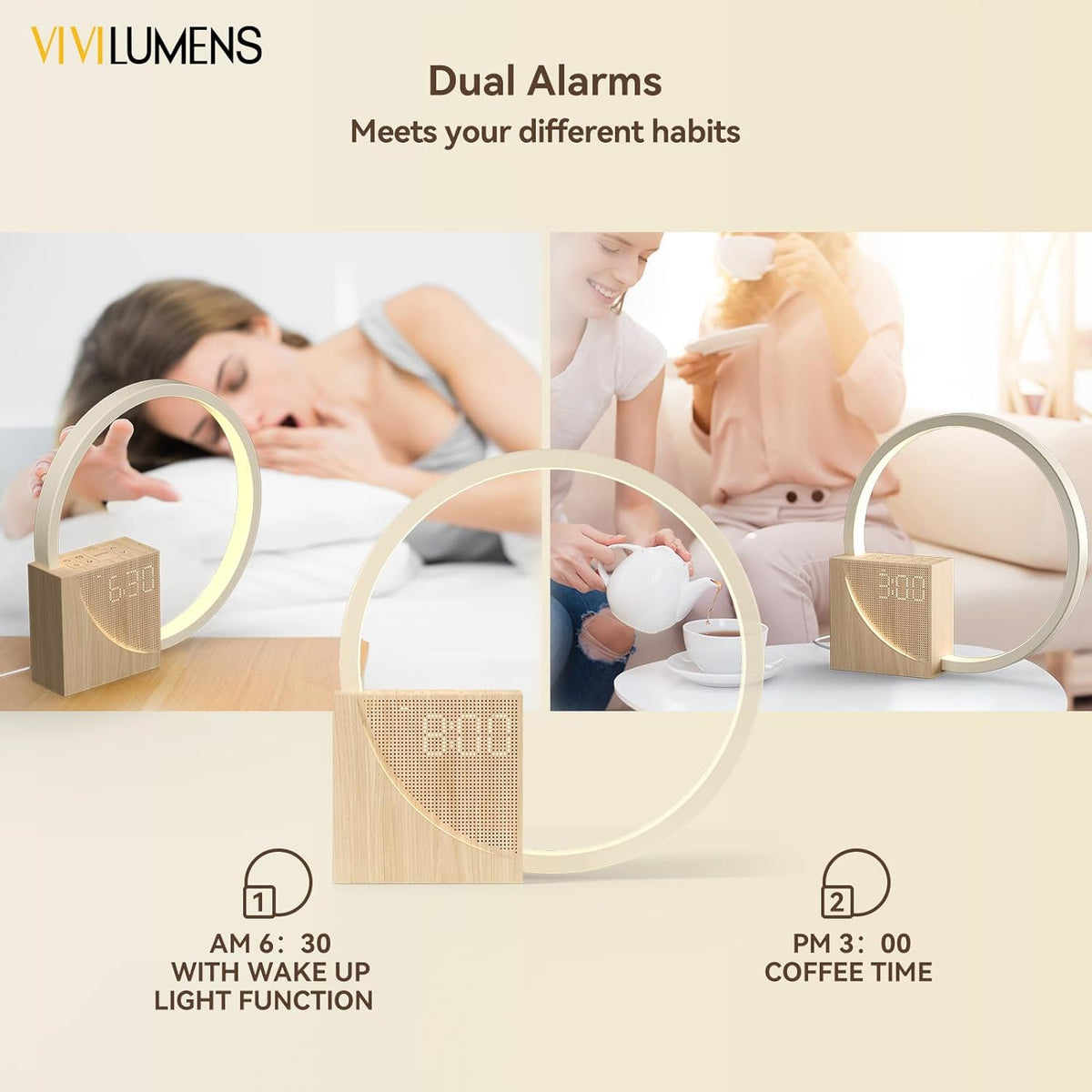 Sunrise Alarm Clock : Réveil Lumière du Lever du Soleil – Simulateur d'Aube avec Chargeur sans Fil dans de Marche Lino
