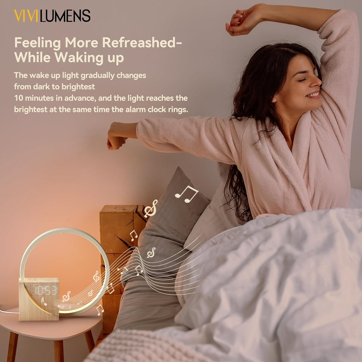 Sunrise Alarm Clock : Réveil Lumière du Lever du Soleil – Simulateur d'Aube avec Chargeur sans Fil dans de Marche Lino
