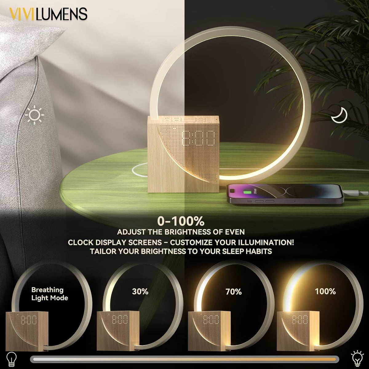 Sunrise Alarm Clock : Réveil Lumière du Lever du Soleil – Simulateur d'Aube avec Chargeur sans Fil dans de Marche Lino
