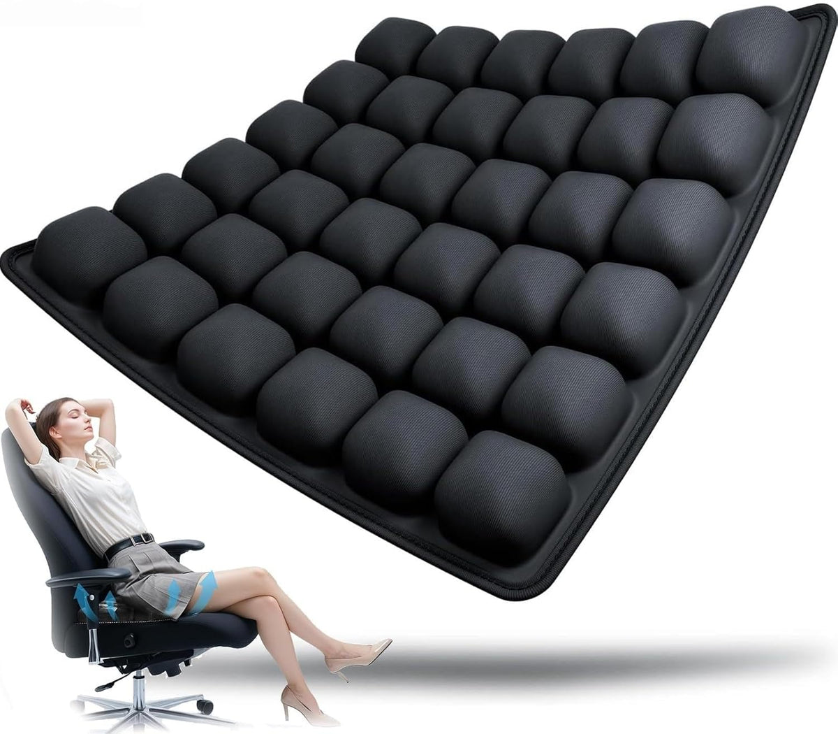 Meubelen > Stoelaccessoires : Coussin de Siège Gonflable - Coussin d'Air Ergonomique avec 36 Cellules d'Air dans Noir de Roselva