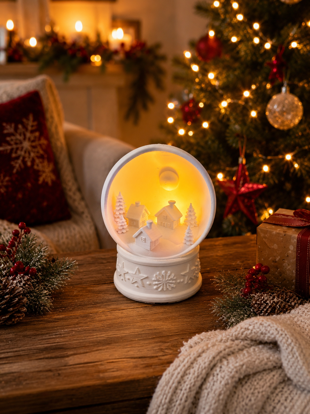 Christmas Night Light : Boule à Neige Village de Noël – Veilleuse à Piles dans de Marche Lino
