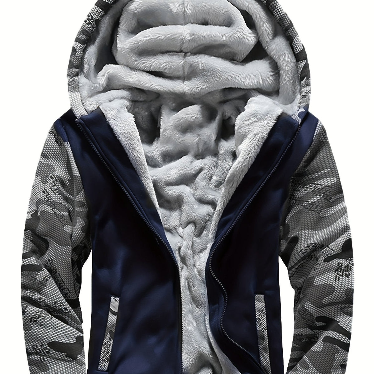 Jackets : Veste Chaude Homme à Capuche en Polaire Colorblock dans Cyan Foncé de Roselva