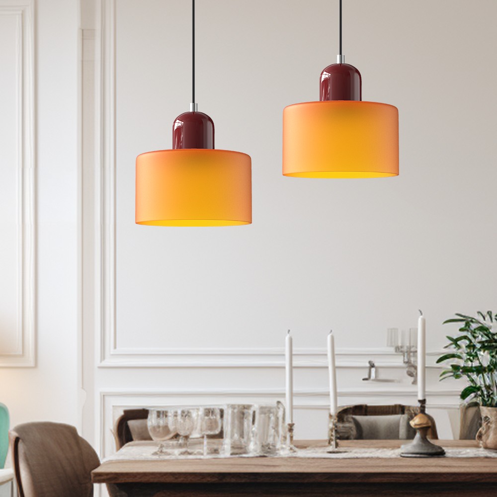 Lighting : Suspension Bauhaus en Verre Coloré – Pièce Rétro Audacieuse dans Vert de Marche Lino