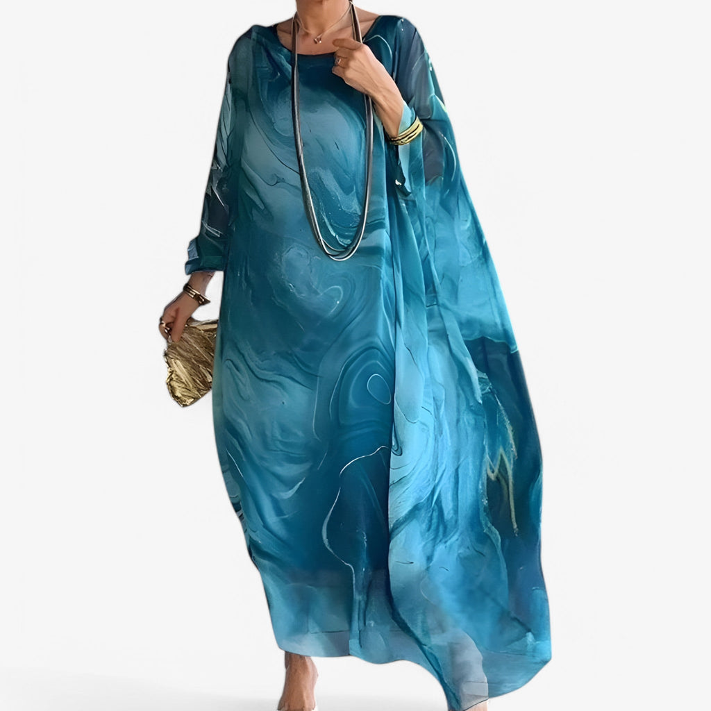 Maxi Robe Femme Effet Marbre Élégante - Robe Longue d'Été Unique