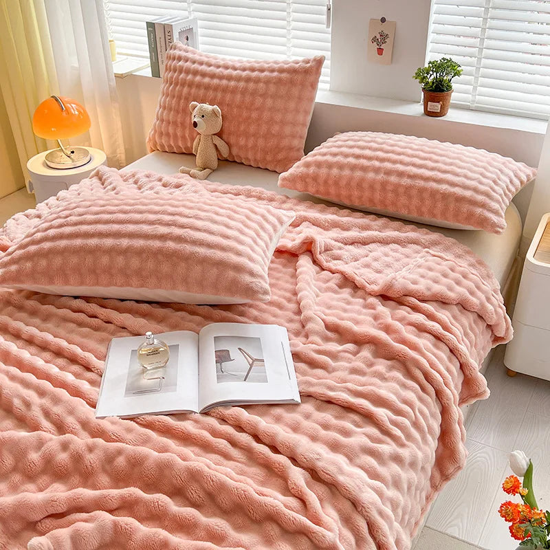 Huis en tuin > Linnengoed > Beddengoed > Dekens : Plaid Polaire Corail Texturé pour Canapé et Lit dans de Roselva