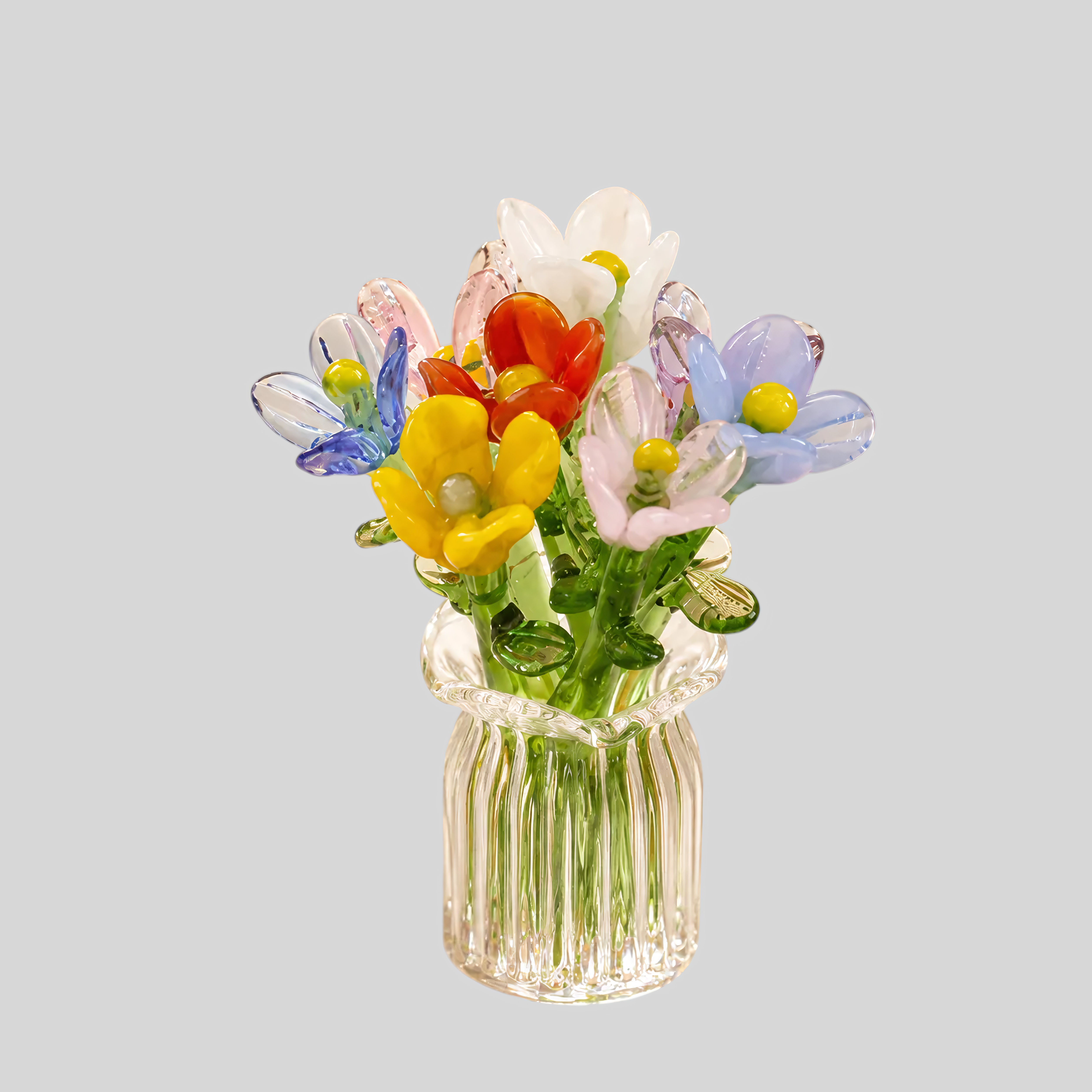 Fleurs en verre miniatures colorées - Décoration durable avec vase