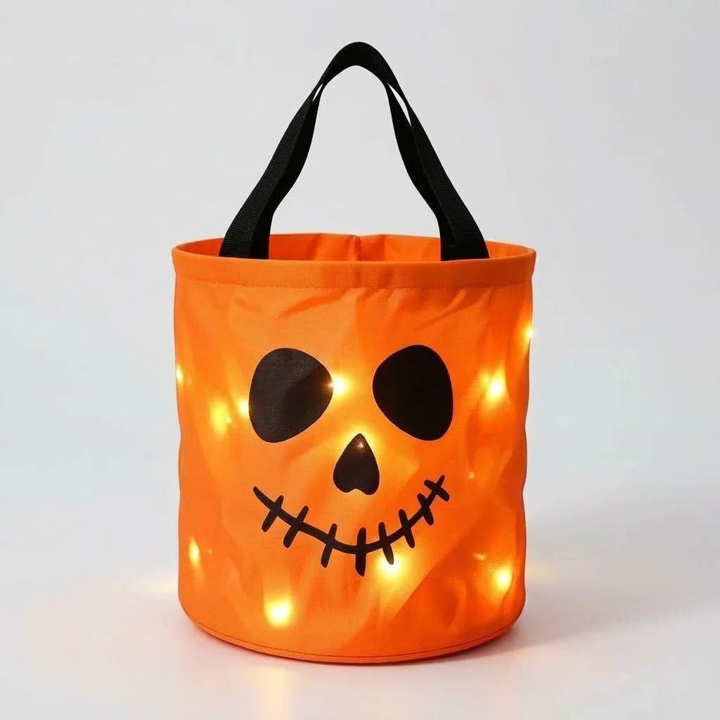Panier à Bonbons Citrouille LED avec Poignée pour Halloween