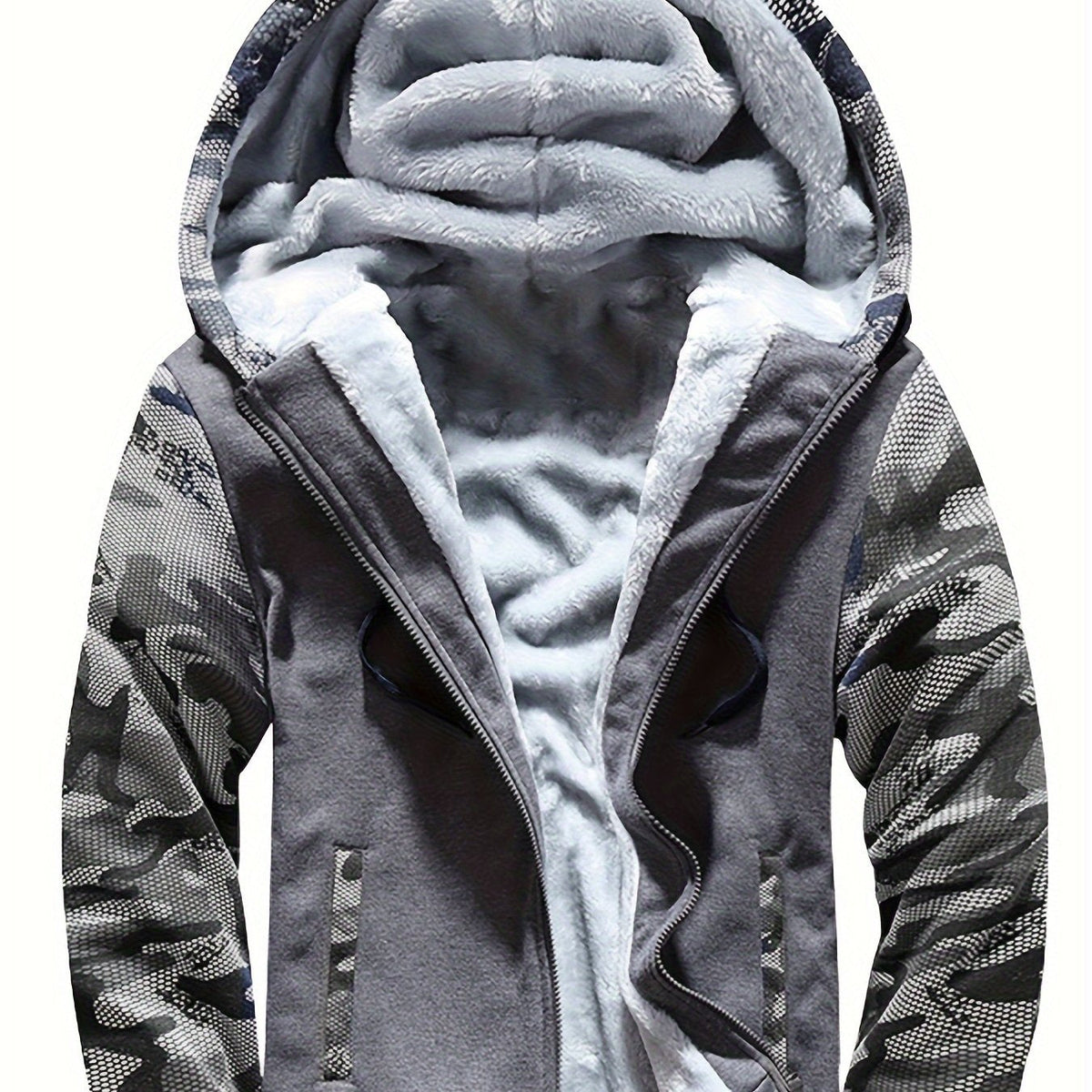 Jackets : Veste Chaude Homme à Capuche en Polaire Colorblock dans Gris Sidéral de Roselva
