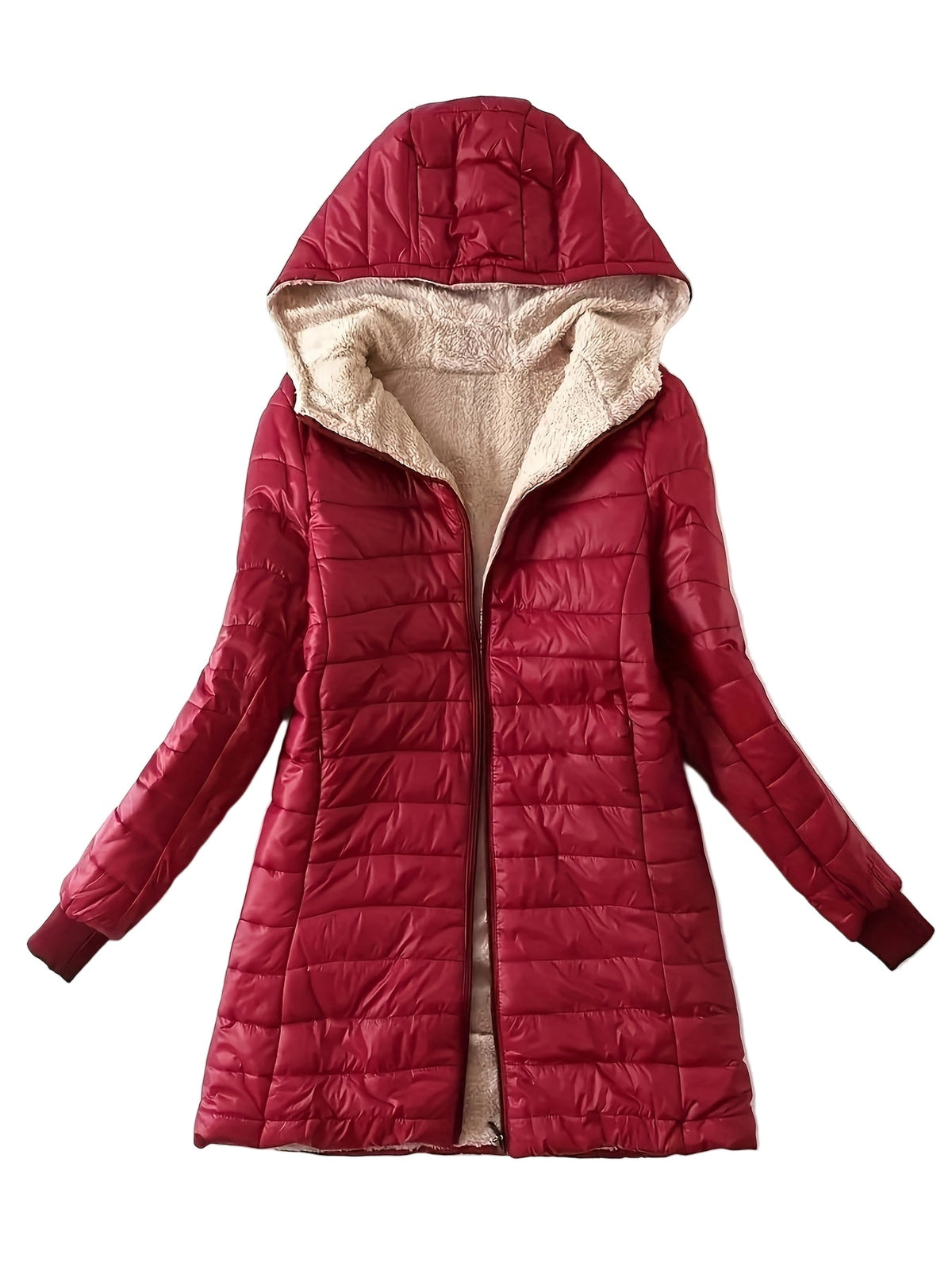 Jackets : Veste Mi-Longue à Capuche Femme Doublée Polaire dans Rouge de Roselva
