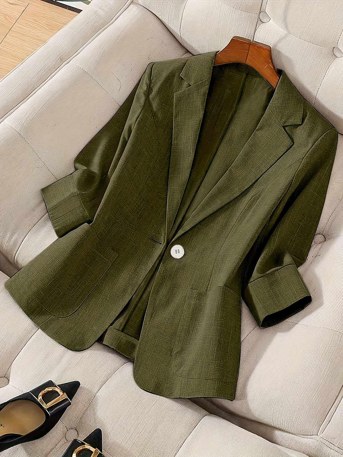 Jackets : Blazer Léger Femme à Boutonnage Simple dans Vert Forêt de Roselva