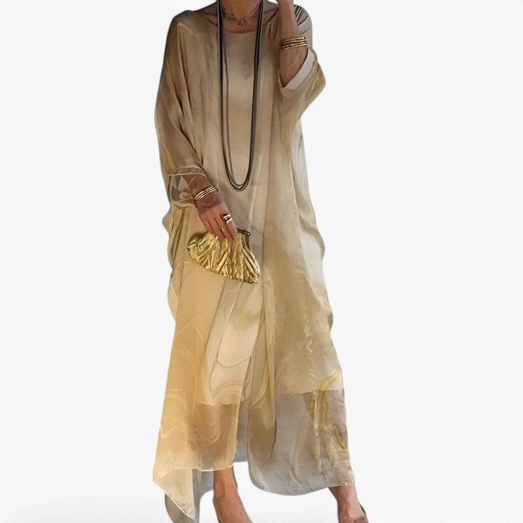 Maxi Robe Femme Effet Marbre Élégante - Robe Longue d'Été Unique
