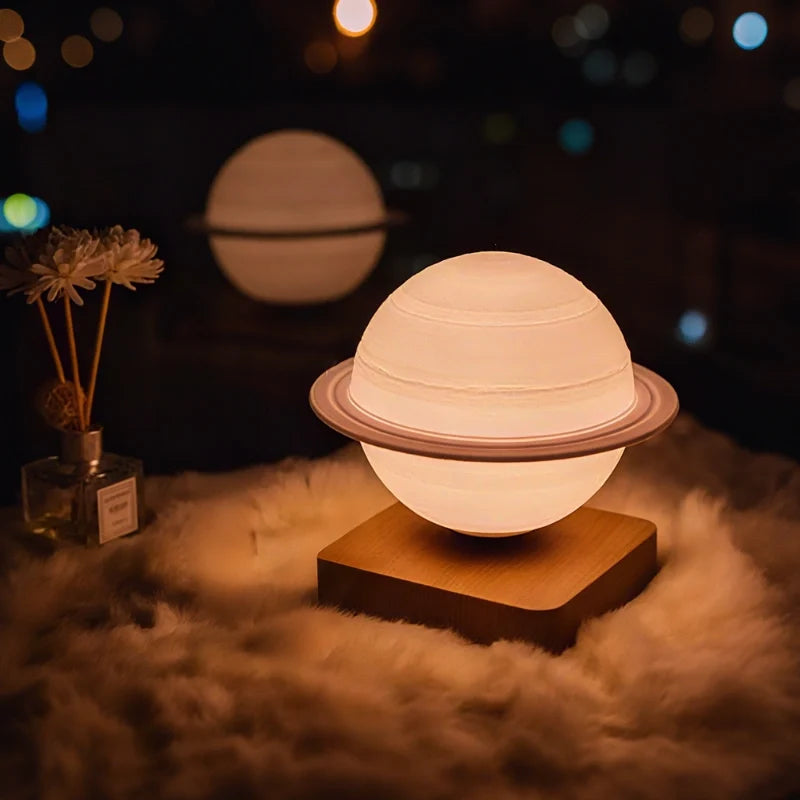 Home Decor : Lampe Lévitante EtherealOrbit – Lumière Flottante Magnétique Lune & Saturne dans de Marche Lino