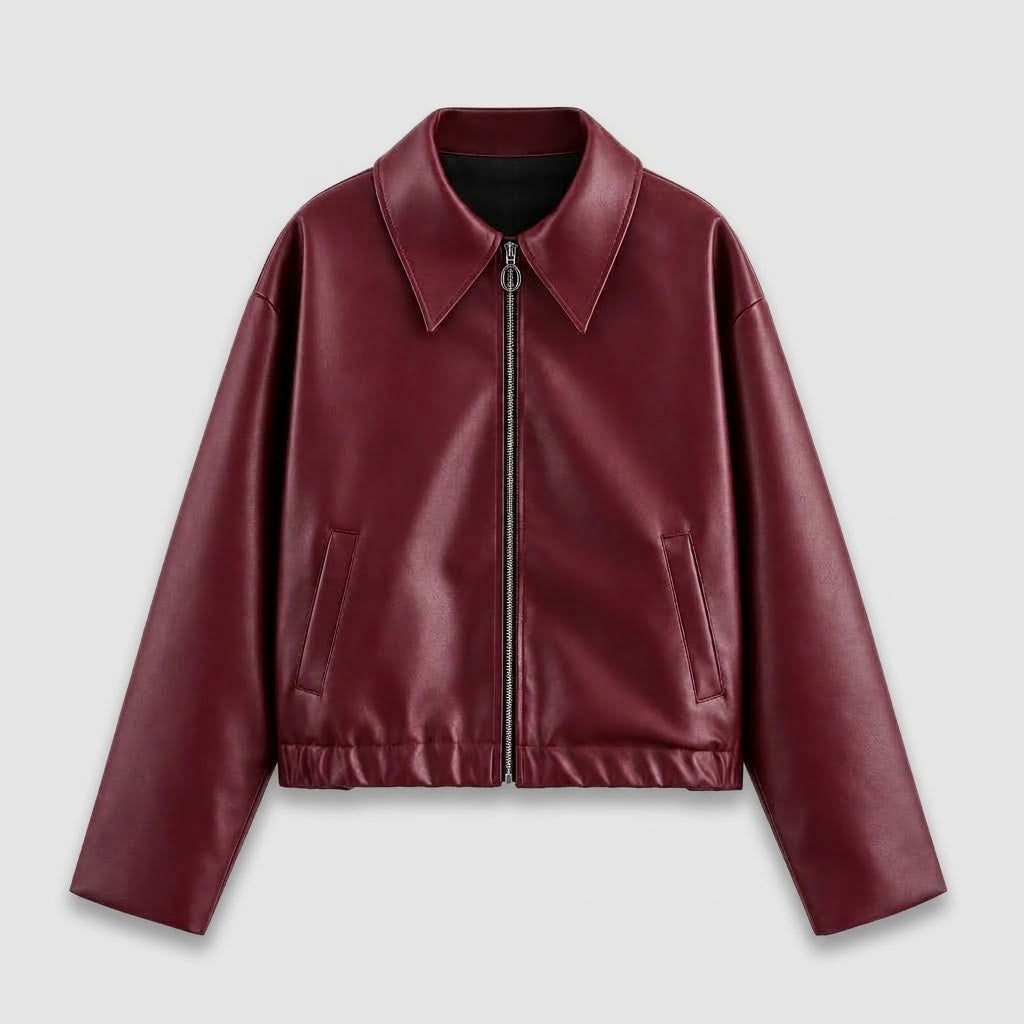 Jackets : Veste Courte Femme en Cuir Synthétique avec Fermeture Éclair et Col dans de Roselva