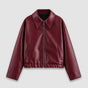 Veste Courte Femme en Cuir Synthétique avec Fermeture Éclair et Col