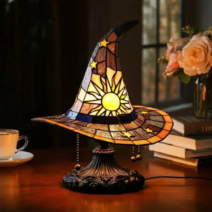 Lampe Chapeau de Sorcière en Verre Teinté - Lumière Chaude Artisanale