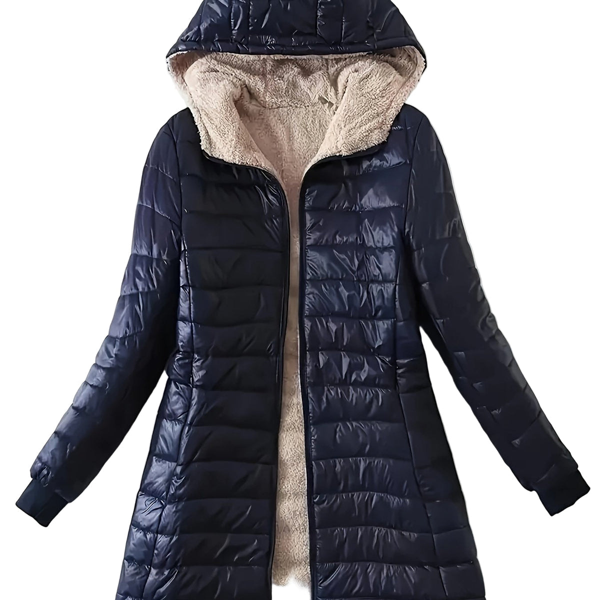 Jackets : Veste Mi-Longue à Capuche Femme Doublée Polaire dans Bleu Marine de Roselva