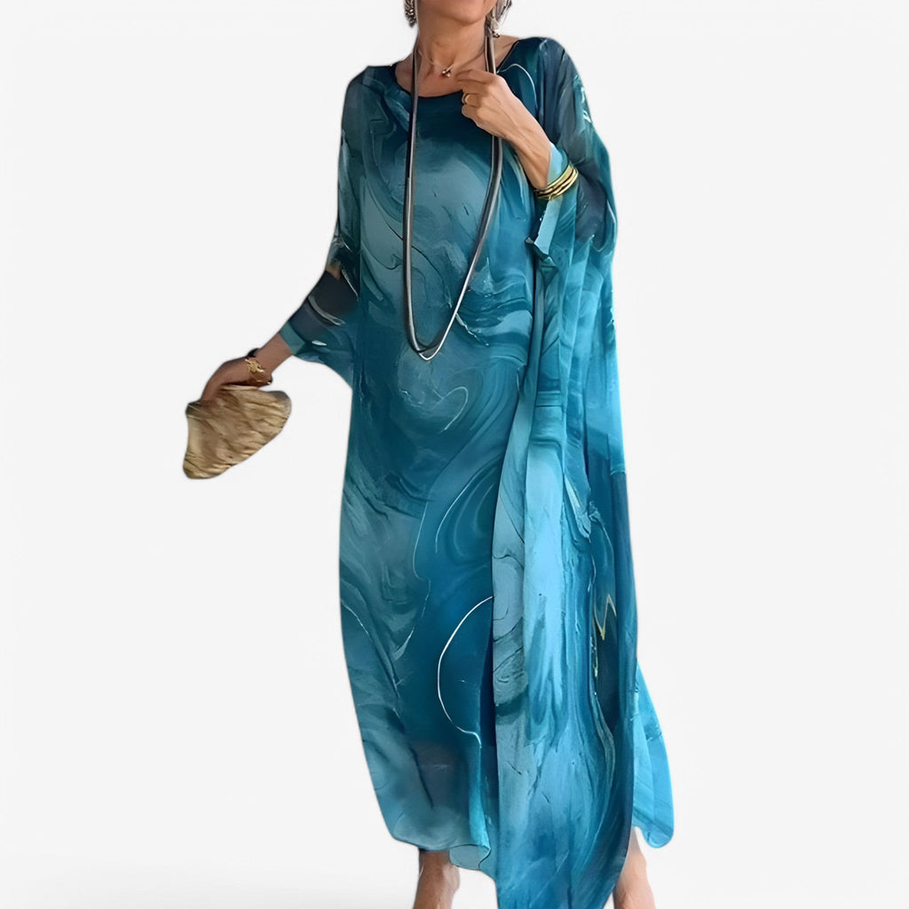 Maxi Robe Femme Effet Marbre Élégante - Robe Longue d'Été Unique