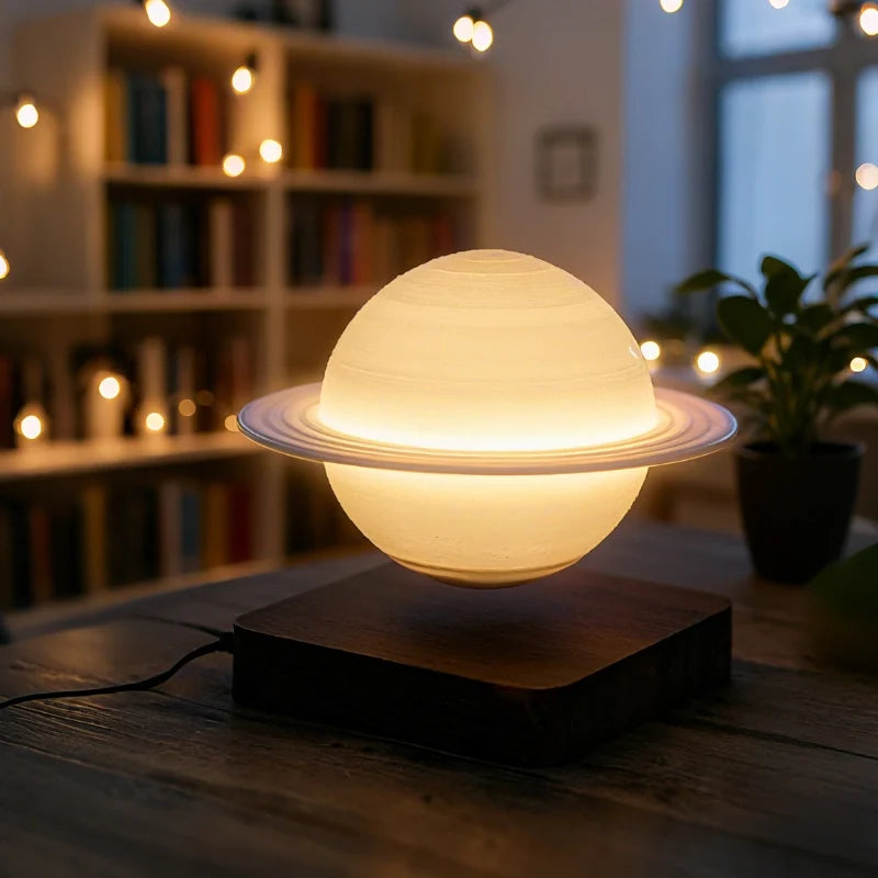 Home Decor : Lampe Lévitante EtherealOrbit – Lumière Flottante Magnétique Lune & Saturne dans de Marche Lino