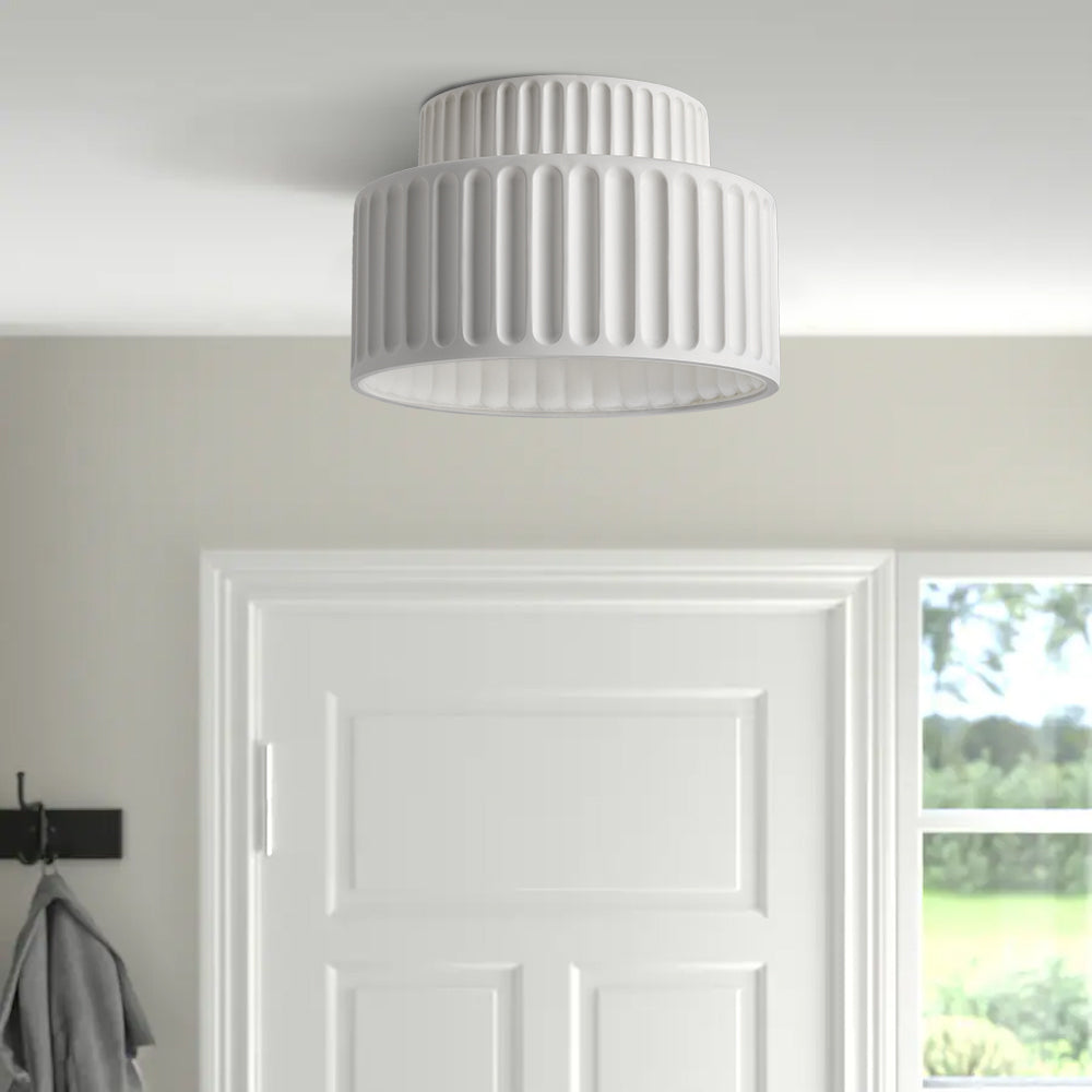 Deckenleuchte : Plafonnier Cannelé - Design Tambour à Deux Niveaux dans Blanc D23×H16cm de Roselva