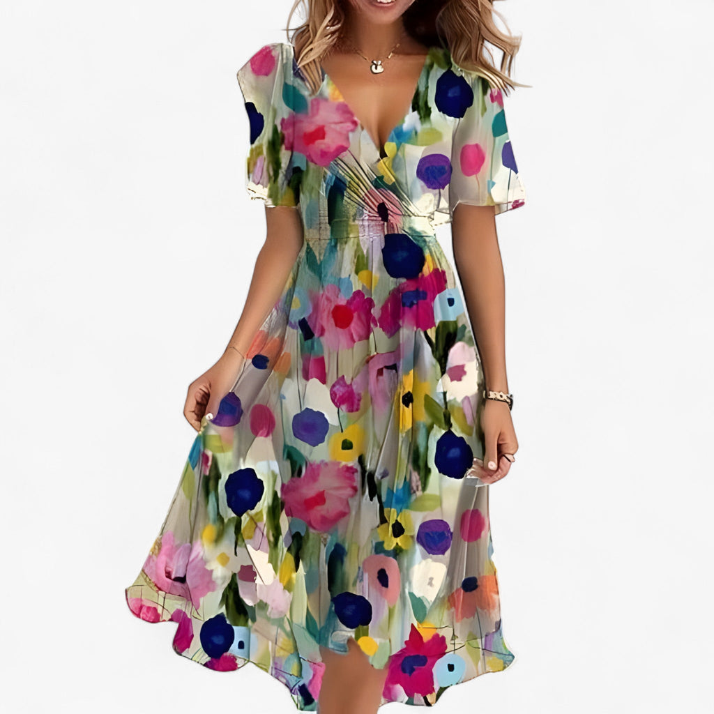 Robe Midi Florale Neutre en Similicuir pour Femme - Élégante, Polyvalente