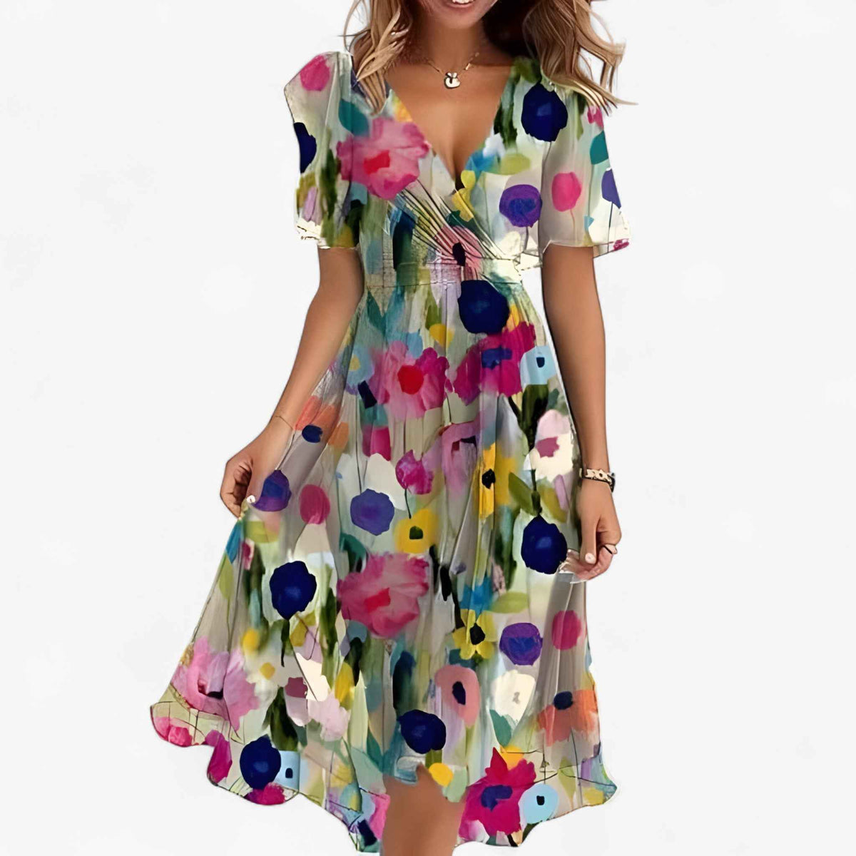 Dresses : Robe Midi Florale Neutre en Similicuir pour Femme - Élégante, Polyvalente dans multicolore de Marche Lino